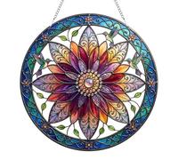 Flower Stained Glass Suncatcher with Chain, 20x20cm Acrylic Suncatcher Ornament, Sun Catchers for Windows, Hanging Garden Ornaments for Indoor, Outdoor, Home and Garden