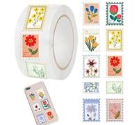 Flower Stamp Stickers - Decorative Seal Labels Roll, 500 Pieces Self Adhesive Design for Envelopes, Craft Supplies Vintage Style Print, Paper Decor Easy Peel Use, Journaling Labels for Mail Packaging