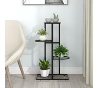 Flower Stand 4-Tier Black Powder-Coated Metal 43 x 22 x 76 cm Indoor Rack Shelf