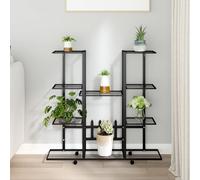 Flower Stand Black Powder-Coated Iron 94.5x25x89cm Wheeled Plant Multi-Tier Rack