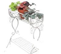 flower stand Outdoor Ironwork Plant Stand Garden Balcony Flower Double-layer Floor Shelf Decoration Stable Load-bearing Holders(Retro White)