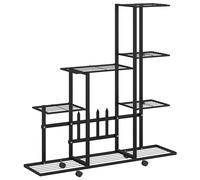 vidaXL Flower Stand with Wheel Black Metal Home Decor Plant Rack Display Shelf