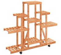 vidaXL Solid Wood Fir Flower Stand with Wheels - Rustic Wooden Plant Shelf with Ample Display Space - Durable and Stylish Indoor/Outdoor Plant Rack for Balcony, Patio, Living room.