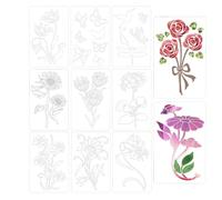 Flower Stencils, Flower Painting Stencil Reusable Stencils - Floral Templates Artists' Drawing & Lettering Aids for Adults Kids Furniture Walls