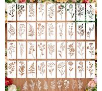 Flower Stencils for Painting on Wood, 36 PCS Stencils for Crafts, Reusable Plants Wood Burning Stencil, Wall Stencil for Painting Large Pattern, Ideal for Wall, Card, Rock, Canvas, Fabric