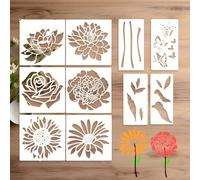Flower Stencils for Painting - Pet 12 Inch, Reusable Art Template, DIY Craft Tool | Wood Fence Wall Decor Canvas Furniture Floor Scrapbook Journal Home Outdoor Garden Decoration Ornaments