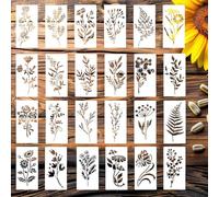 Flower Stencils - TRACOMPAN 24pcs Reusable Floral Wall Stencils for Painting, Wildflower Leaf Sunflower Design Templates for Walls, Wood, Furniture | Painting Aids for DIY Home Decor & Craft Projects