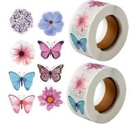 Flower Stickers，Butterfly Stickers, Craft Stickers Scrapbook Stickers, for Scrapbooking Scrapbook Supplies,1000 Pcs Cartoon Flower & Butterfly Sticker Rolls (Flowers and Butterflies, Pink)