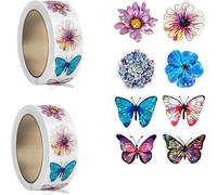 Flower Stickers，Butterfly Stickers, Craft Stickers Scrapbook Stickers, for Scrapbooking Scrapbook Supplies,1000 Pcs Cartoon Flower & Butterfly Sticker Rolls (2 Rolls) (Flowers and Butterflie, Blue)