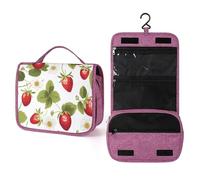 Flower Strawberry Hanging Toiletry Bag Fruit Floral Travel Wash Bag Cosmetics Makeup Organizer for Women Men Portability Multi-Compartment
