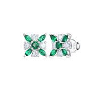 Flower Stud Earrings for Women Hypoallergenic 925 Sterling Silver Artificial Emerald Birthstone Dainty Flower Blossom Moissanite Gemstone Wedding Earring, Sterling Silver, Created Emerald Moissanite