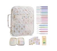 Flower Study Office Supplies with Case, 12 Colored Highlighters, 5 Ballpoint Pens, 75 Bookmarks, 200 Labels, Large Capacity Book Carrying Cover Case for Women Gifts (E)