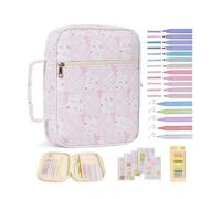 Flower Study Office Supplies with Case, 12 Colored Highlighters, 5 Ballpoint Pens, 75 Bookmarks, 200 Labels, Large Capacity Book Carrying Cover Case for Women Gifts (I)