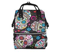 Flower Sugar Skull Printed Diaper Bag Backpack, Stylish Multifunction Travel Back Pack Large Capacity Mummy Backpack Nappy Bag