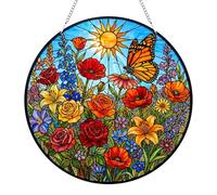 Flower Sun Catcher, Butterfly Suncatchers for Windows Hanging, Stained Glass Window Hanging Ornament, Sun Catchers Indoor Window for Garden Home, Birthday Housewarming Gift