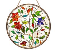 Flower Sun Catchers for Windows, Leaves Stained Glass Style Suncatcher, Plant Window Hanging Ornament, Handmade Sun Catcher for Balcony, Garden & Home Decor, Birthday and Housewarming Gift