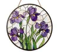 Flower Sun Catchers for Windows, Plant Stained Glass Style Suncatcher, Purple Flowers Sun Catcher, Window Hanging Ornaments for Garden, Doors & Home Decor, Birthday & Housewarming Gift