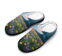 Flower Sun Switzerland Mountains Slippers Women Winter Warm Cotton Hotel Slippers Anti-Slip Indoor Slip-Ons House Shoes 11-12(42-43)