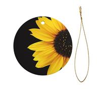Flower Sunflower Christmas Ceramic Ornament - Double-Sided Uv Printed Round Hanging Decoration with Gold String for Tree