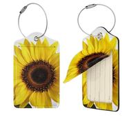 Flower Sunflower Luggage Tag PU Leather Suitcase Tags Identifiers Travel Tags with Privacy Protection and Stainless Steel Loop Luggage Bag Tag for Women Men, Black, 1
