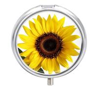 Flower Sunflower Pill Box 3 Compartment Portable Round Pill Organizer Leak-Proof Lightweight Daily Compact Travel Pill Case for Vitamins Supplements Medication