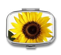 Flower Sunflower Pill Box, Portable Travel Pill Organizer Retro Durable 2 Compartments for Vitamins, Medicine, Fish Oil and Supplements