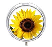 Flower Sunflower Pill Case with 3 Compartments - Portable Travel Pill Organizer for Purse, Easy-Open Button Design, Small Round Pillbox Vitamin Holder Organizer for Women Men