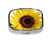 Flower Sunflower Print Pill Box Square Pill Case 2 Compartment Small Metal Medicine Organizer Portable Travel Pillbox for Pocket Purse Cute Mini Pill Container to Hold Daily Vitamins