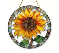 Flower Sunflower Stained Windows Hanging Suncatcher,Flower Stained Glass Suncatchers Window Ornament Stained Glass Panel Sun Catcher Wall Hanging Decor Birthday Gifts