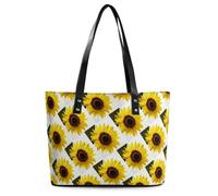 Flower Sunflower Tote Bag Large Soft Leather Purse with Zipper Lightweight Ladies Shoulder Handbag