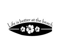 Flower Surfboard Vinyl Wall Decal Life is Better at The Beach Wall Decal Sea Beach Theme Surfing Lover Gift-S-23x57cm-Black