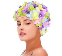 Flower Swim Cap Retro Bathing Caps Floral Ladies Classic Retro 3D Flower Petal Multicolour Yellow Pink Purple Blue White Red Stylish Vintage Pretty Swimming Hat Swim Cap Size Adults