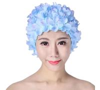Flower Swim Cap Retro Bathing Caps Floral Ladies Classic Retro 3D Flower Petal Multicolour Yellow Pink Purple Blue White Red Stylish Vintage Pretty Swimming Hat Swim Cap Size Adults