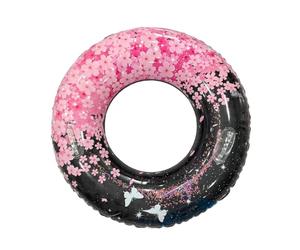 Flower Swim Ring, Inflatable Sequin Float, 376g Ergonomic Pool Toy, Durable PVC Water Ring with Handle for Comfortable Swimming, Summer Beach Parties, Outdoor Fun