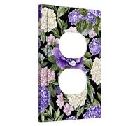 Flower Switch Cover Plate Purple White Flowers on Black Background Spring Decoration for Home Accessories Thermoplastic Wall Plates Single Duplex Plug