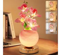 Flower Table Lamp, 3 Colors Orchid Night Light, Cordless Touch Dimming Artificial Flower with Vase Lamp, LED Desktop Decorative Landscape Lights for Festival Party Home Decor (Pink Orchid)