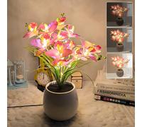 Flower Table Lamp, Artificial Flowers in Vase Night Light, Stepless Dimming LED Vase Lamps, USB Plug-in Desk Lamp Decorative Lamp Gifts for Mom Women Grandma Girls (Pink - Orchid)