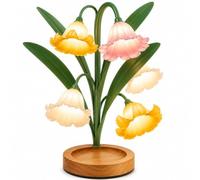 Flower Table Lamp,Colorful Bedside Vintage Flower Night Light,5 Lily of The Valley Night Light with Wood Base,USB Powered Bedside Lamp Decor for Living Room Office Bedroom,Gifts for Women Teacher