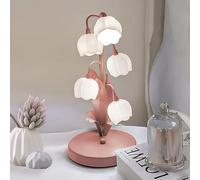 Flower Table Lamp for Home,Bedside Vintage Table Lamps,5 Lily of The Valley Reading Lights,3 Colours Modes Nightstand Lamp with G4 LED Bulbs for Bedroom,Living Room,Office,Home Decoration (Pink)