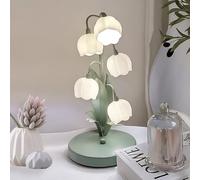 Flower Table Lamp Green Lamps for Home,Bedside Vintage Table Lamps,5 Lily of The Valley Reading Lights,3 Colours Modes Nightstand Lamp with G4 LED Bulbs for Bedroom,Living Room,Office,Home Decoration