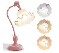 Flower Table Lamp,LED Reading Light Bedside Vintage Flower Night Light,3 Colours Modes Bedside Lamps Decor,with E27 Bulb Nightstand Lights for Living Room Office Bedroom Home Decoration (Pearl Pink)