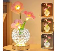 Flower Table Lamps, Rechargeable Cordless Desk Lamp, 3 Colors Dimmable Artificial Flowers Night Light, Morning Glory with Crystal Vase for Home Date Party Decoration (Pink - Morning Glory (A))