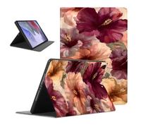 Flower Tablet Case for Samsung Galaxy Tab A 10.5" | Flowers Floral Hibiscus Pink Purple Yellow Retro Design Adjustable Flip PU Leather Stand Funda Protective Cover for Women Men