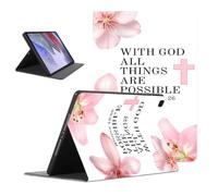 Flower Tablet Case for Samsung Galaxy Tab S8/S7 Plus 2022/2020 S7 FE 12.4" | Jesus Bible Floral Flowers Quotes Cross Lily Pink Pattern Cases Flip PU Leather Stand Funda Protective Cover for Men Women