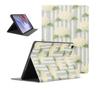Flower Tablet Case for Samsung Galaxy Tab S9+ 12.4" SM-X810/X816B | Striped Stripe Floral White Hydrange Pattern for Boy Girl Adjustable Protective Cases Flip PU Fashion Leather Stand Funda