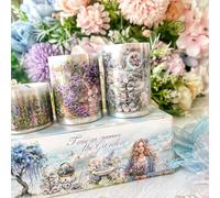 Flower Tapes for Scrapbook Accessories, Scrapbooking Accessories Stickers Set, 3 Rolls Pre-Cut PET Plant Washi Tape Stickers Set for Bullet Journal, Scrapbooking, DIY Crafts, Painting (The Wisteria