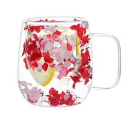 Flower Tea Cup - 200ml Dried Flower Coffee Cup | Double Layer Insulated Coffee Cups | Clear Glass Tea Cups With Handle for Tea, Milk, Latte, Juice, Home Use, A