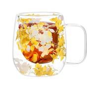 Flower Tea Cup - 200ml Dried Flower Coffee Cup | Double Layer Insulated Coffee Cups | Clear Glass Tea Cups With Handle for Tea, Milk, Latte, Juice, Home Use, A