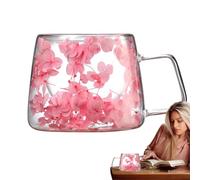 Flower Tea Cup - Beautiful Floral Design, Glass Coffee Cups, 200ml Flower Coffee Mug | Dry Flower Tassee With Handle, Flower Mugs With Double Wall Insulation For The
