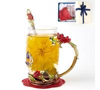 Flower Tea Cup ,Butterfly Rose Clear Glass Fancy Coffee Mug with Spoon,Gift Box for Her Mom Wife Grandma Girls Friends Valentines Christmas Birthday Present Idea for Juice,Hot And Cold Drinks Use